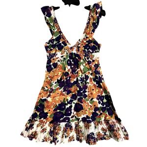 ZARA COLLECTION Floral Print Flutter Sleeve V Neck Mini Dress Women Size M 90s